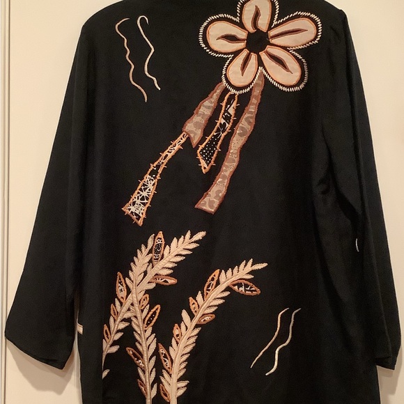 Indigo Moon Vintage Embroidered Black Floral Jacket Button Front Blazer Large - Picture 8 of 13